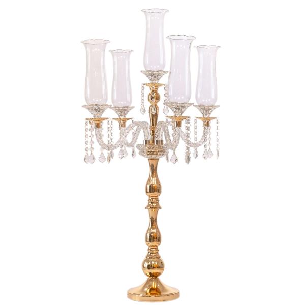 Candelabras | 5 Arm Crystal Candelabra 39" In Gold Candelabras Candelabras