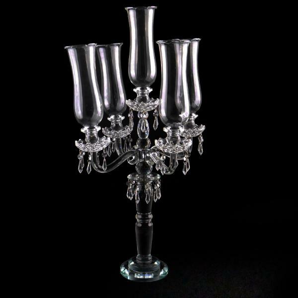 Candelabras | Crystal Candelabra 5 Arm W/ Glass Hurricane – 31 " Candelabras