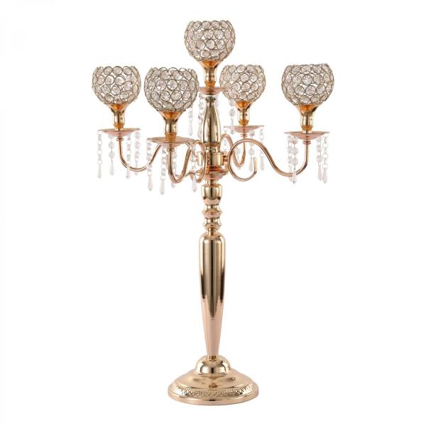 Candelabras | Crystal Candelabra Globe Seville, Five Arm 31"- Gold Candelabras Candelabras