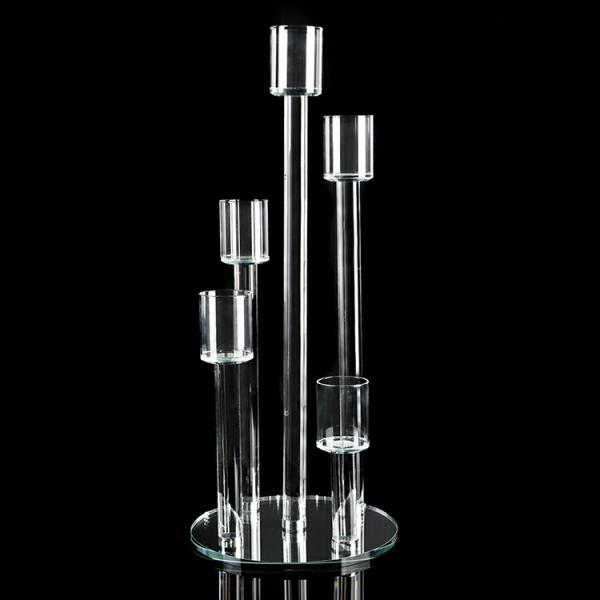 Candelabras | Crystal Cluster Round Glass Candelabra – 5 Pillar – 9¾" X 23¼" Candelabras Candelabras