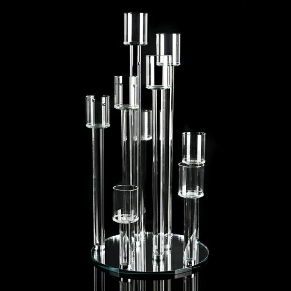 Candelabras | Crystal Cluster Round Glass Candelabra – Pillar – 11¾" X 23¼" Candelabras Candelabras