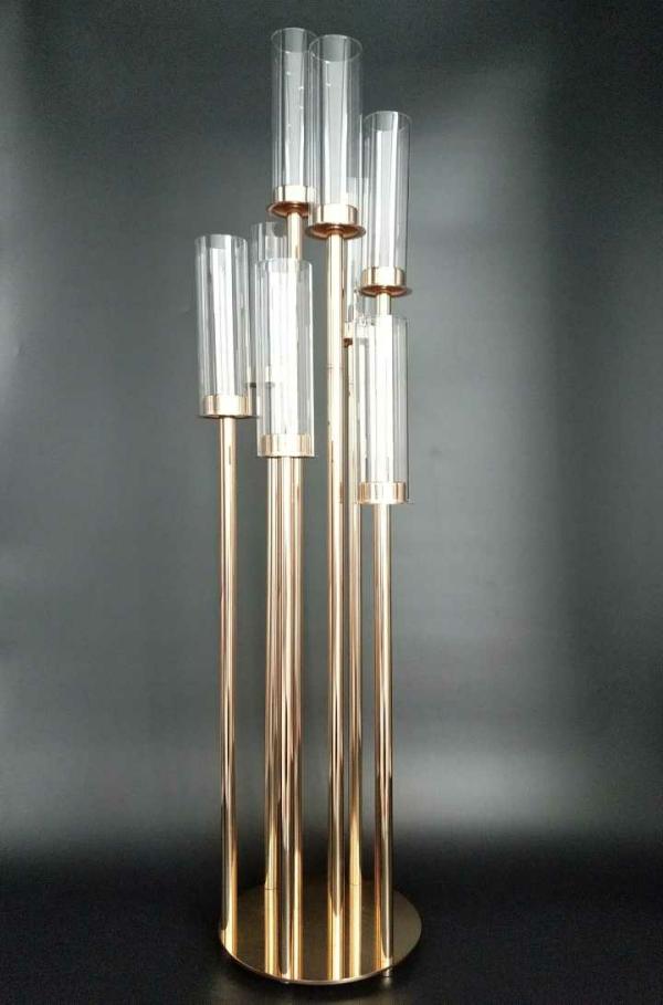 Candelabras | Round Metal Cluster Candle Holder, Eight Arm 42"- Gold Candelabras Candelabras