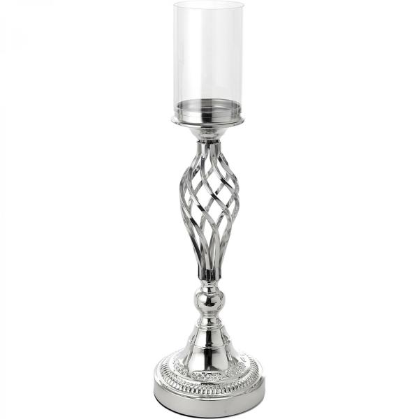 Candle Holders | 23.5In Twisted Metal Candle Holder With Cylinder Hurricane 23½" – Silver Candle Holders Candle Holders