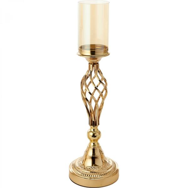 Candle Holders | 23.5In Twisted Metal Candle Holder With Cylinder Hurricane – Gold Candle Holders Candle Holders