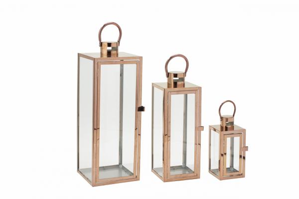 Candle Holders | 3 Piece Metal Lanterns Set – Rose Gold Candle Holders Candle Holders