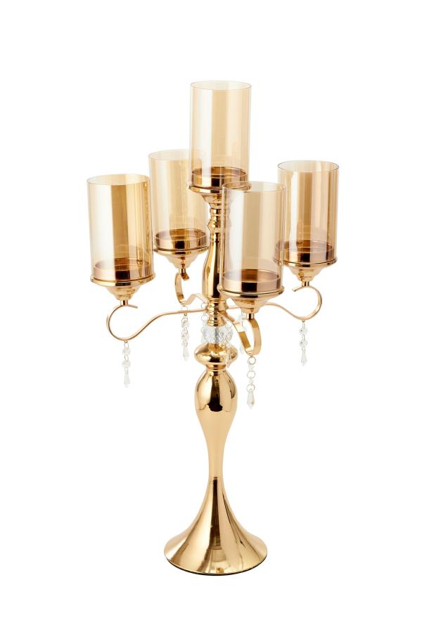 Candle Holders | 31In 5 Arm Metal Cylinder Candle Holder – Gold Candle Holders Candle Holders