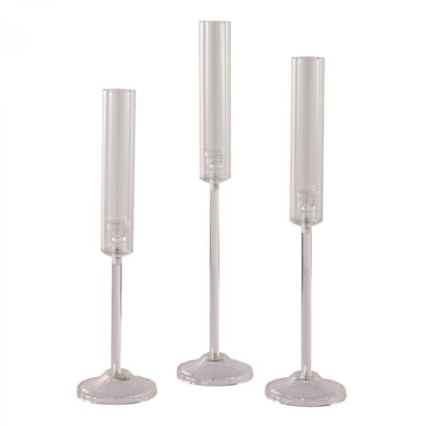 Candle Holders | Acrylic Candle Holder With Cylinder Glass Shade 3Pc Set Candle Holders Candle Holders