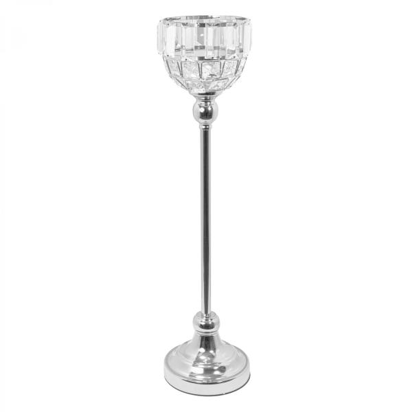 Candle Holders | Metal Bowl Candle Holder With Crystal 22" – Silver Candle Holders Candle Holders