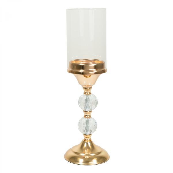 Candle Holders | Metal Candle Holder With Cylinder Glass Shade 15½" – Gold Candle Holders Candle Holders