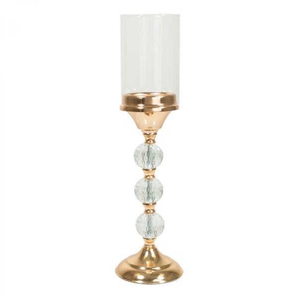 Candle Holders | Metal Candle Holder With Cylinder Glass Shade 17¾" – Gold Candle Holders Candle Holders