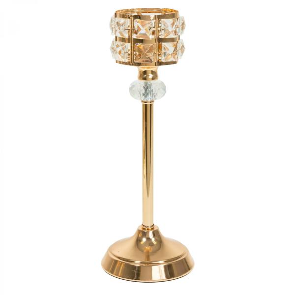 Candle Holders | Metal Crystal Embellished Candle Holder 11½" – Gold Candle Holders Candle Holders