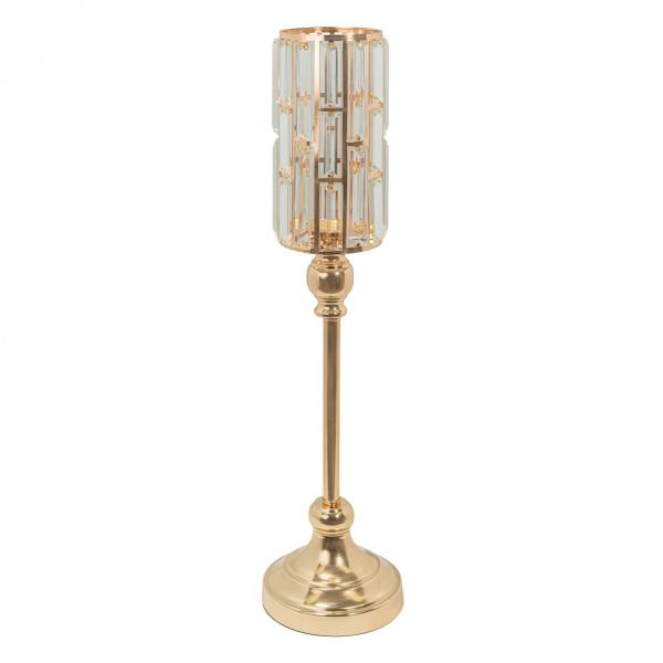 Candle Holders | Metal Cylinder Candle Holder With Crystal 22" – Gold Candle Holders Candle Holders