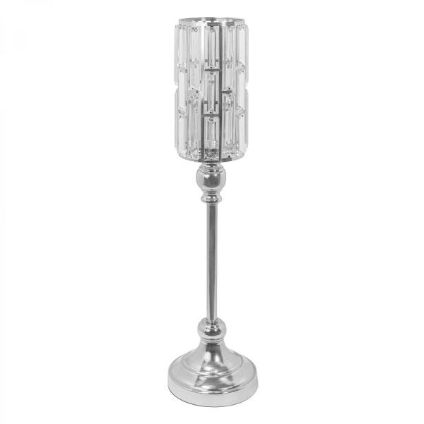 Candle Holders | Metal Cylinder Candle Holder With Crystal 22" – Silver Candle Holders Candle Holders