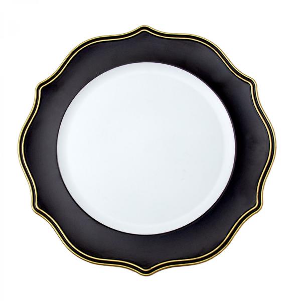 Charger Plates | Scalloped With Gold Trim Plastic Charger Plate 13" – 24 Pieces – Black Charger Plates Charger Plates