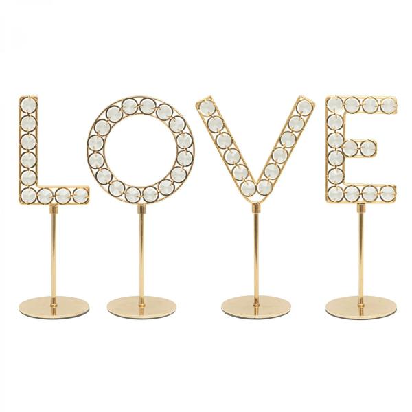 Crystal Centerpieces | Crystal Beaded Tabletop Letter "Love" 9½" – Gold Tabletop Decor & Centerpieces Crystal Centerpieces