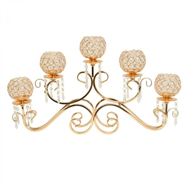 Crystal Centerpieces | Crystal Beaded Tabletop Low Candelabra 14½" – Gold Crystal Centerpieces Crystal Centerpieces