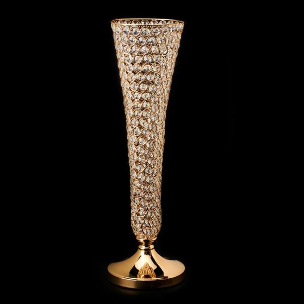 Crystal Centerpieces | Crystal Trumpet Vase For Flowers 23" – Gold Crystal Centerpieces Crystal Centerpieces