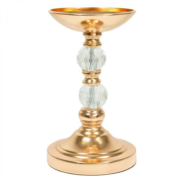 Crystal Centerpieces | Metal Pillar Centerpiece With Crystal Globes 10½" – Gold Crystal Centerpieces Crystal Centerpieces