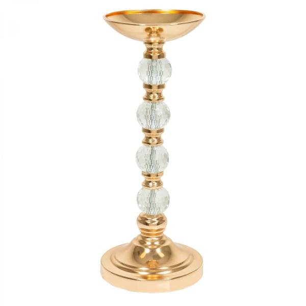 Crystal Centerpieces | Metal Pillar Centerpiece With Crystal Globes 15¾" – Gold Crystal Centerpieces Crystal Centerpieces