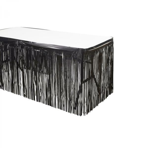 Fringe Table Skirts | Metallic Foil Table Skirt 14Ft – Black Fringe Table Skirts Fringe Table Skirts