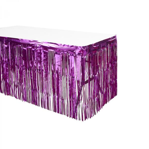 Fringe Table Skirts | Metallic Foil Table Skirt 14Ft – Fuchsia Fringe Table Skirts Fringe Table Skirts