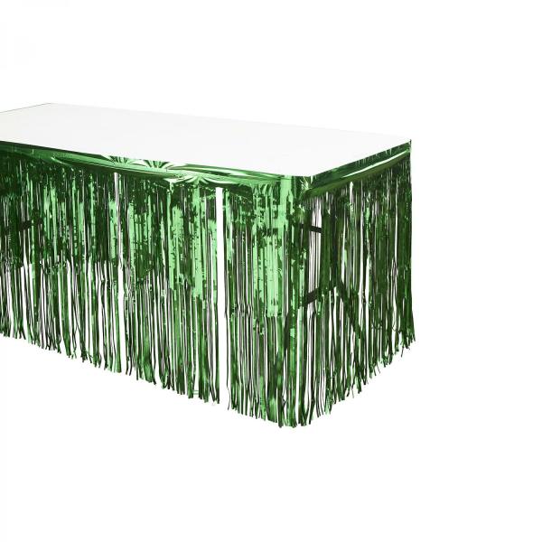 Fringe Table Skirts | Metallic Foil Table Skirt 14Ft – Green Fringe Table Skirts Fringe Table Skirts