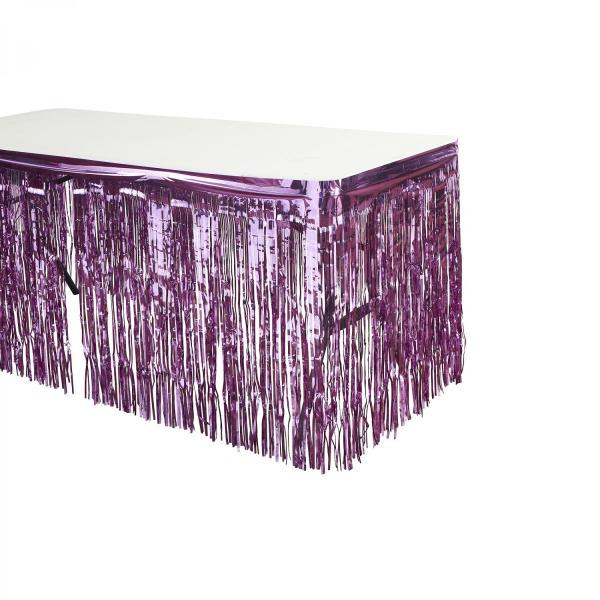 Fringe Table Skirts | Metallic Foil Table Skirt 14Ft – Pink Fringe Table Skirts Fringe Table Skirts