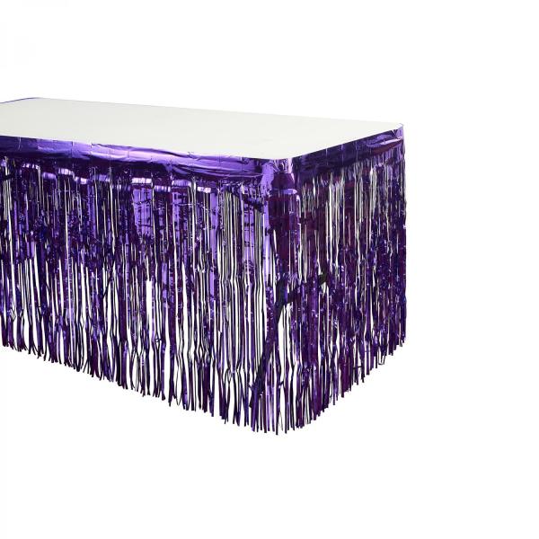 Fringe Table Skirts | Metallic Foil Table Skirt 14Ft – Purple Fringe Table Skirts Fringe Table Skirts