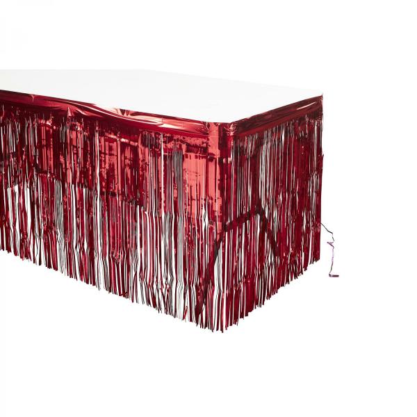 Fringe Table Skirts | Metallic Foil Table Skirt 14Ft – Red Fringe Table Skirts Fringe Table Skirts