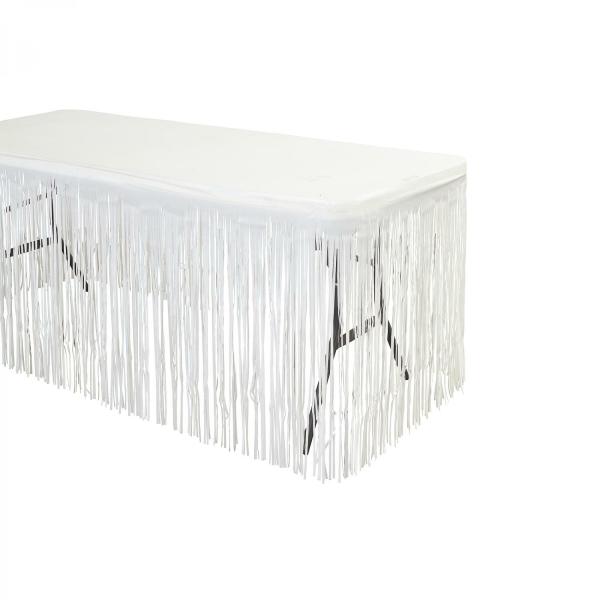 Fringe Table Skirts | Metallic Foil Table Skirt 14Ft – White Fringe Table Skirts Fringe Table Skirts