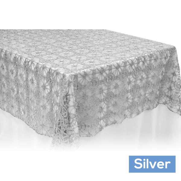 Lace And Embroidery Overlays | Dazzle Sequin Lace Rectangular Table Topper/Overlay – 60"X120" – Silver Lace And Embroidery Overlays Lace And Embroidery Overlays