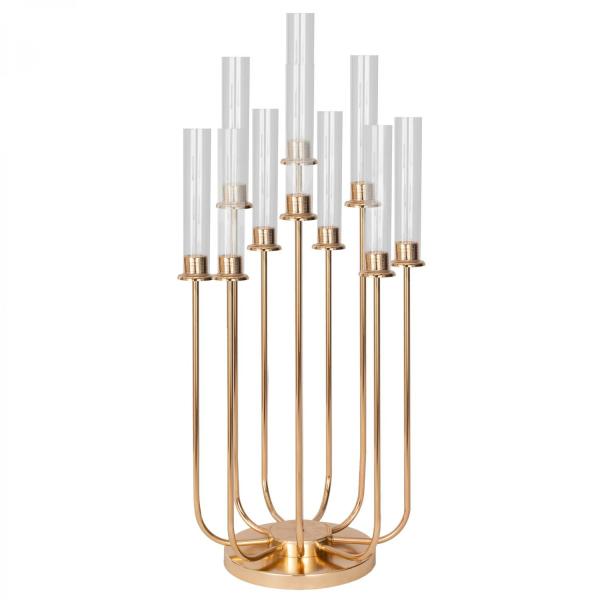 Metal Centerpieces | 10 Head Candle Holder With Cylinder Shade 39" – Gold Tabletop Decor & Centerpieces Metal Centerpieces