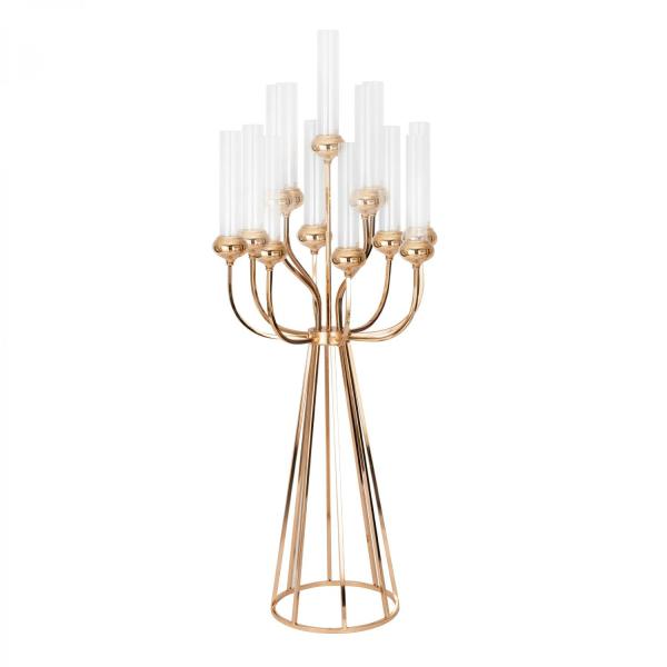 Metal Centerpieces | 13 Head Candle Holder With Cylinder Shade 47" – Gold Metal Centerpieces Metal Centerpieces