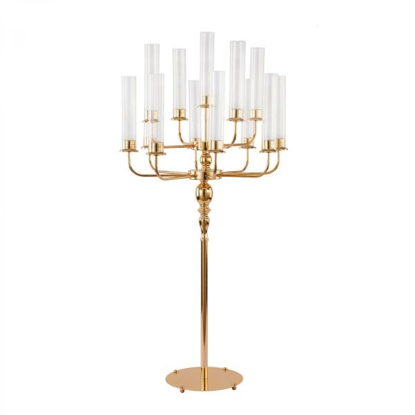 Metal Centerpieces | 13 Head Candle Holder With Cylinder Shade 49" – Gold Metal Centerpieces Metal Centerpieces