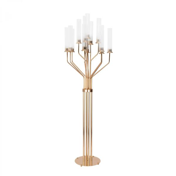 Metal Centerpieces | 13 Head Candle Holder With Cylinder Shade 63" – Gold Metal Centerpieces Metal Centerpieces