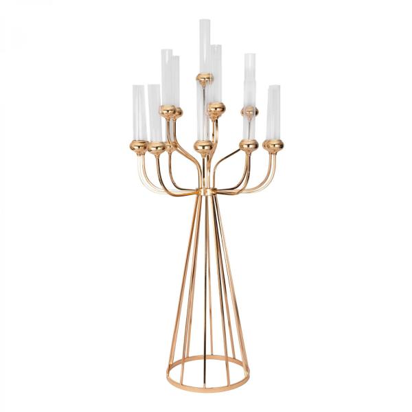 Metal Centerpieces | 16 Head Candle Holder With Cylinder Shade 58" – Gold Metal Centerpieces Metal Centerpieces