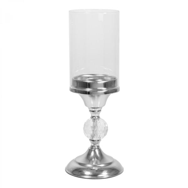 Metal Centerpieces | Metal Candle Holder With Cylinder Glass Shade 12½" – Silver Metal Centerpieces Metal Centerpieces