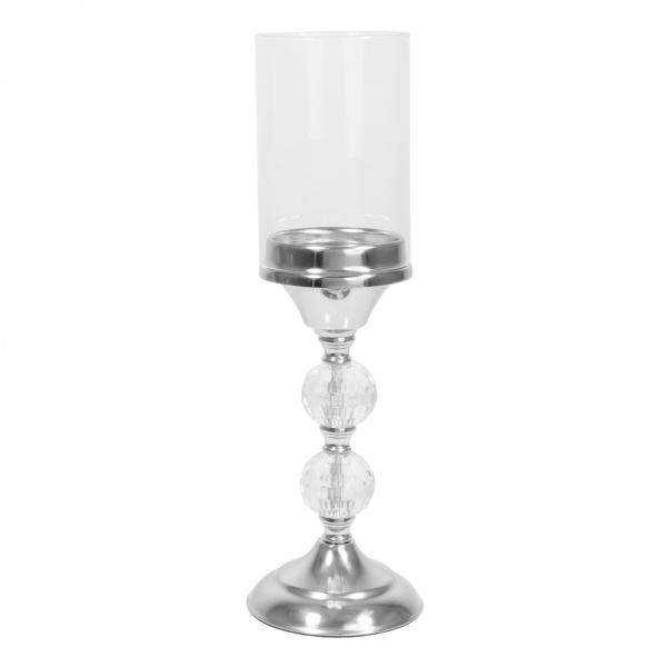 Metal Centerpieces | Metal Candle Holder With Cylinder Glass Shade 15½" – Silver Metal Centerpieces Metal Centerpieces