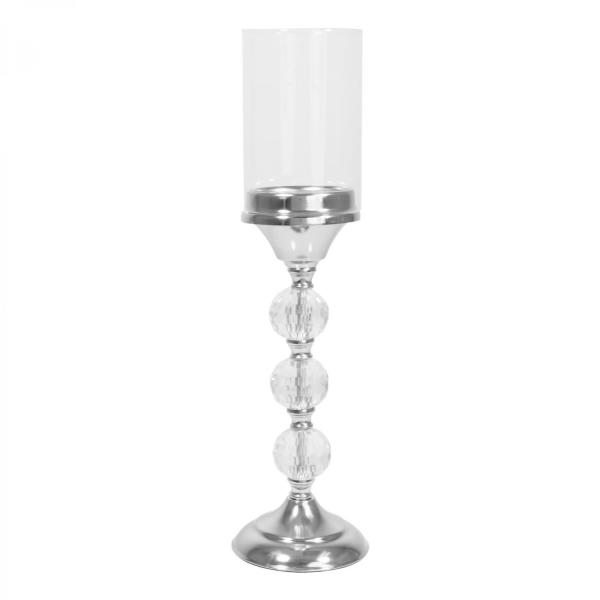 Metal Centerpieces | Metal Candle Holder With Cylinder Glass Shade 17¾" – Silver Metal Centerpieces Metal Centerpieces