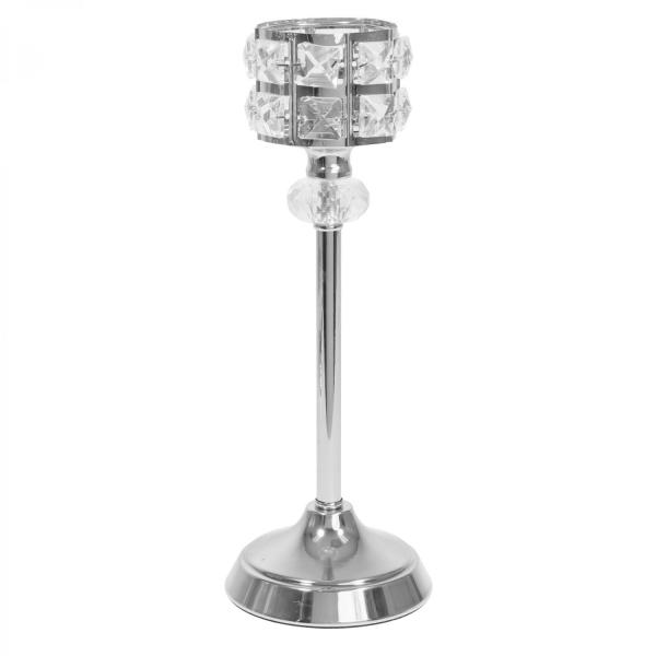 Metal Centerpieces | Metal Crystal Embellished Candle Holder 11½" – Silver Metal Centerpieces Metal Centerpieces