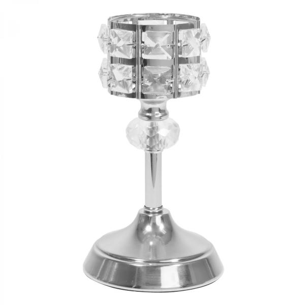 Metal Centerpieces | Metal Crystal Embellished Candle Holder 7¾" – Silver Metal Centerpieces Metal Centerpieces