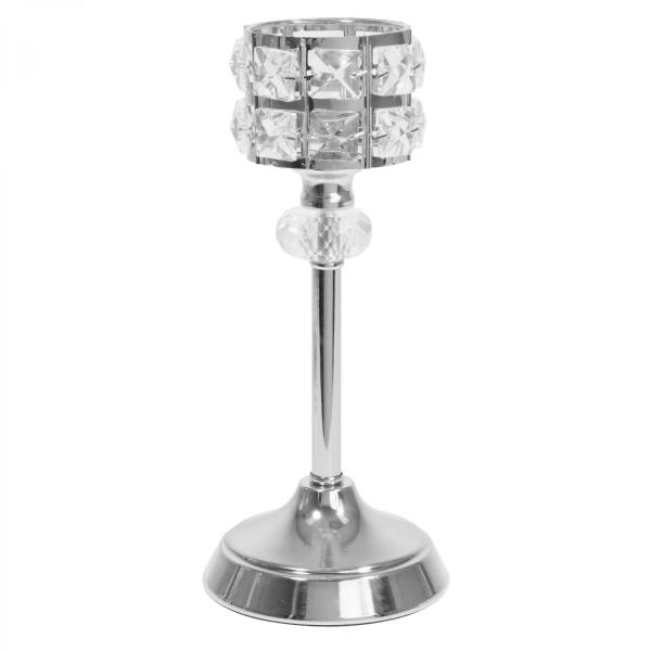 Metal Centerpieces | Metal Crystal Embellished Candle Holder 9½" – Silver Metal Centerpieces Metal Centerpieces