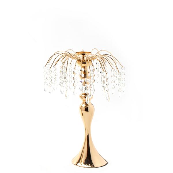 Metal Centerpieces | Metal Table Top Centerpiece With Crystal Strands 16½"- Gold Metal Centerpieces Metal Centerpieces