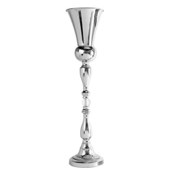 Metal Centerpieces | Silver Aluminum Trumpet Pedestal Vase W/ Crystal – 27" Metal Centerpieces Metal Centerpieces