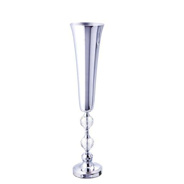 Metal Centerpieces | Silver Aluminum Trumpet Vase With Crystal – 26" Metal Centerpieces Metal Centerpieces