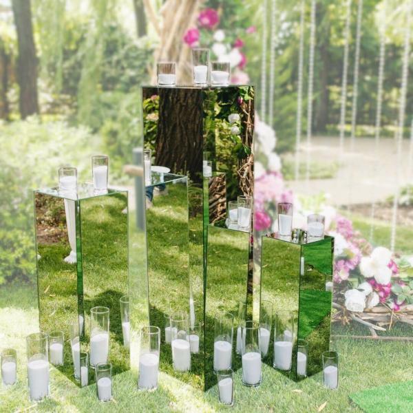 Mirrors | Silver Mirror Finish Acrylic Pedestal Risers 3Pc/Set Tabletop Decor & Centerpieces Mirrors