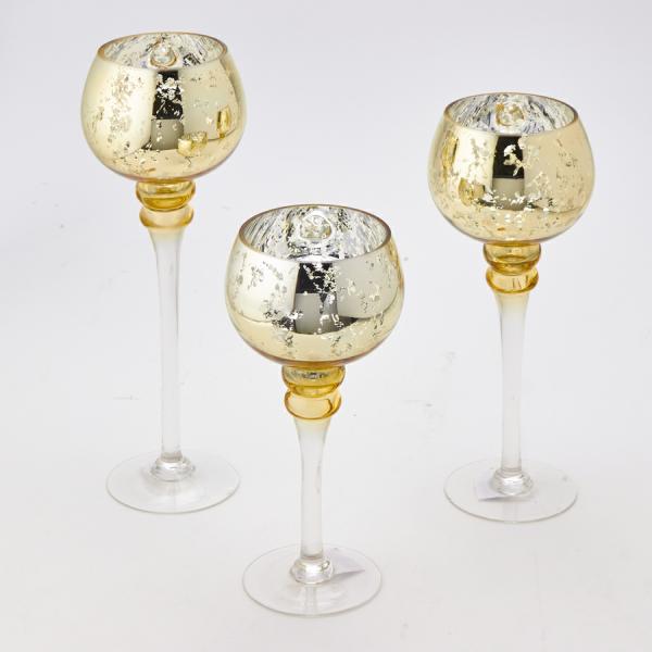 Other Table Centerpieces | Gold Mercury Glass Stem Candle Holder – 3Pc/Set – 12", 14", 16" Other Table Centerpieces Other Table Centerpieces