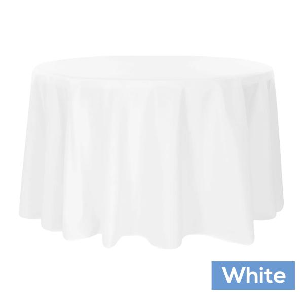 Polyester Tablecloths | 120" Round 200 Gsm Polyester Tablecloth – White Polyester Tablecloths Polyester Tablecloths