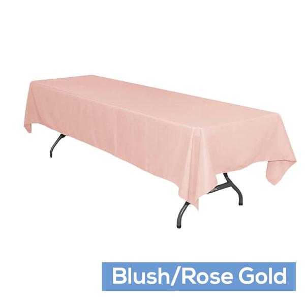 Polyester Tablecloths | 60" X 126" Rectangular 200 Gsm Polyester Tablecloth – Blush/Rose Gold Polyester Tablecloths Polyester Tablecloths