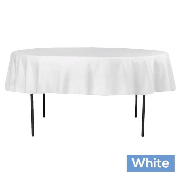 Polyester Tablecloths | 90" Round 200 Gsm Polyester Tablecloth – White Polyester Tablecloths Polyester Tablecloths